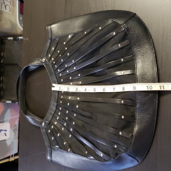 Max New York Leather Straps Mesh Studded Purse - Picture 12 of 14